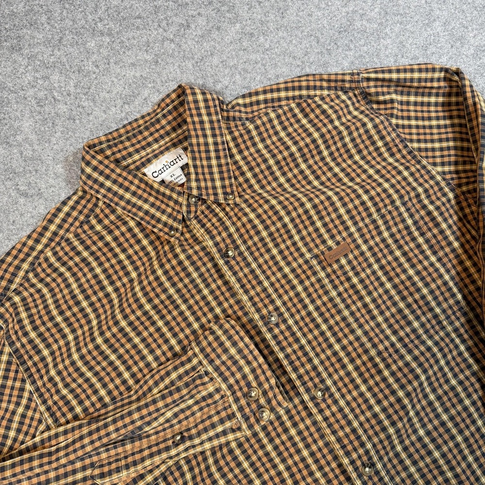 Carhartt Shirt Mens XL Brown Check Long Sleeve Button Up Workwear Cotton Casual